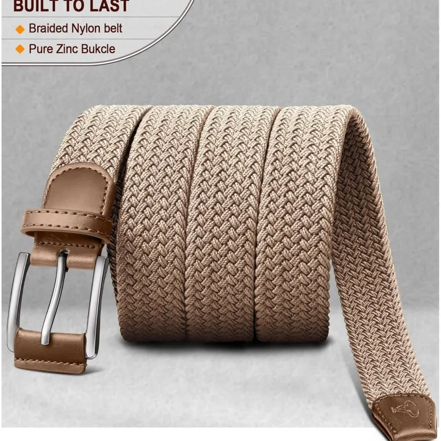 Bulliant Herren Flechtgürtel Stretchgürtel, Stoffgürtel Elastisch, Golfgürtel