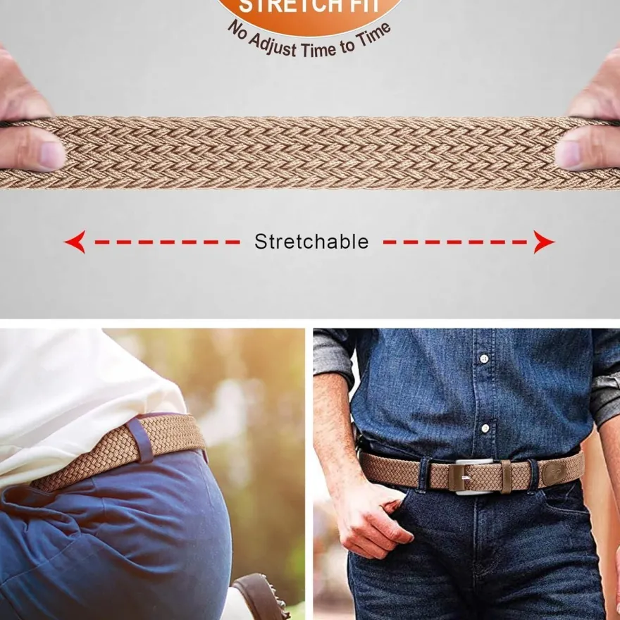 Bulliant Herren Flechtgürtel Stretchgürtel, Stoffgürtel Elastisch, Golfgürtel