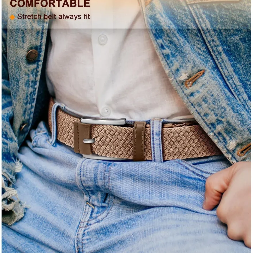 Bulliant Herren Flechtgürtel Stretchgürtel, Stoffgürtel Elastisch, Golfgürtel
