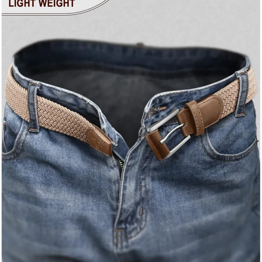 Bulliant Herren Flechtgürtel Stretchgürtel, Stoffgürtel Elastisch, Golfgürtel