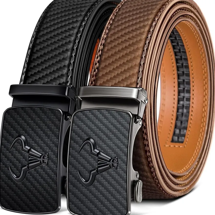 Bulliant Herren Gürtel 2er Pack: Automatik Ratsche Leder, 35mm Breit