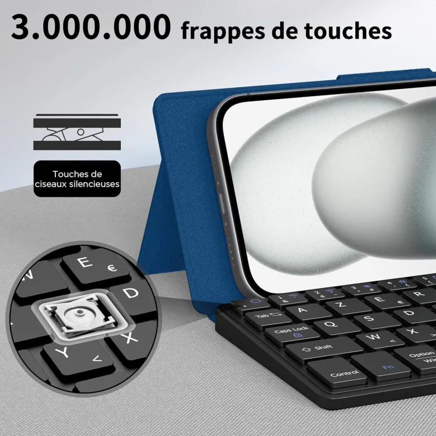 CACOE Bluetooth Tastatur mit Ständer, Mini, Ultraflach, Faltbar, Dual-Channel