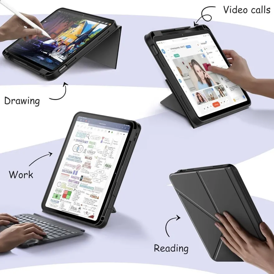 CACOE iPad Hülle 11. Gen 2025 / 10. Gen 10.9 Zoll, Schwarz, mit Stifthalter