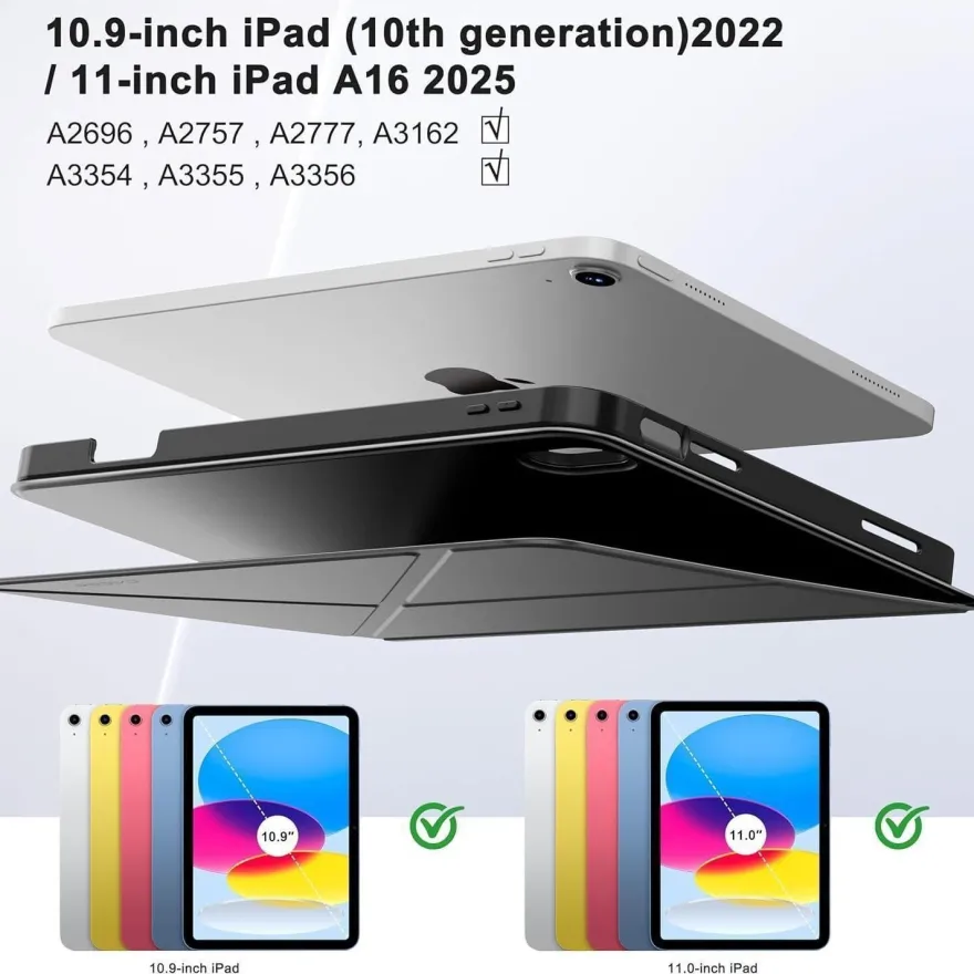 CACOE iPad Hülle 11. Gen 2025 / 10. Gen 10.9 Zoll, Schwarz, mit Stifthalter