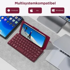 CACOE Mini Bluetooth Tastatur mit Ständer, Ultraflache Tragbare Faltbare QWERTZ