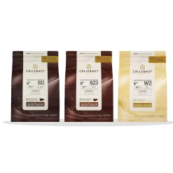 Callebaut 811,823, 2 Kuvertüre Callet Set: Zartbitter-, Milch-, und weiße Schoko