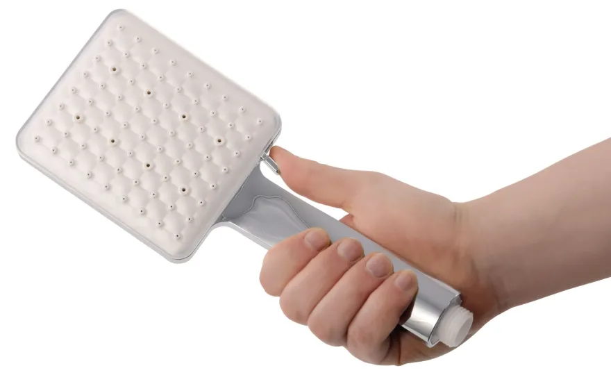 Calmwaters Eckige Handbrause 6 Strahlarten, Hebel-Funktion, Anti-Kalk, Chrom-Weiß