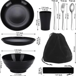 Camping Besteck Set Edelstahlbesteck Teller Becher Schalen spülmaschinenfest