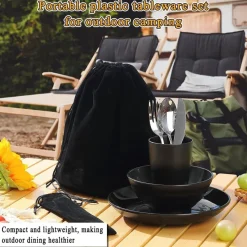 Camping Besteck Set Edelstahlbesteck Teller Becher Schalen spülmaschinenfest