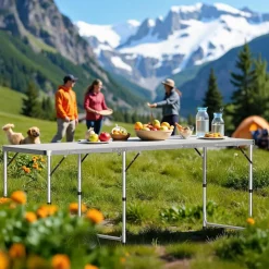 Campingtisch klappbar 180x60x70cm höhenverstellbar Aluminium MDF Tischplatte