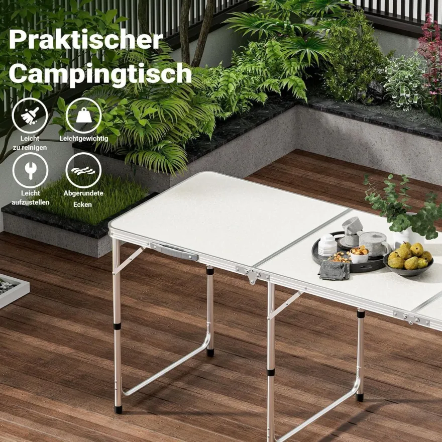 Campingtisch klappbar 180x60x70cm höhenverstellbar Aluminium MDF Tischplatte