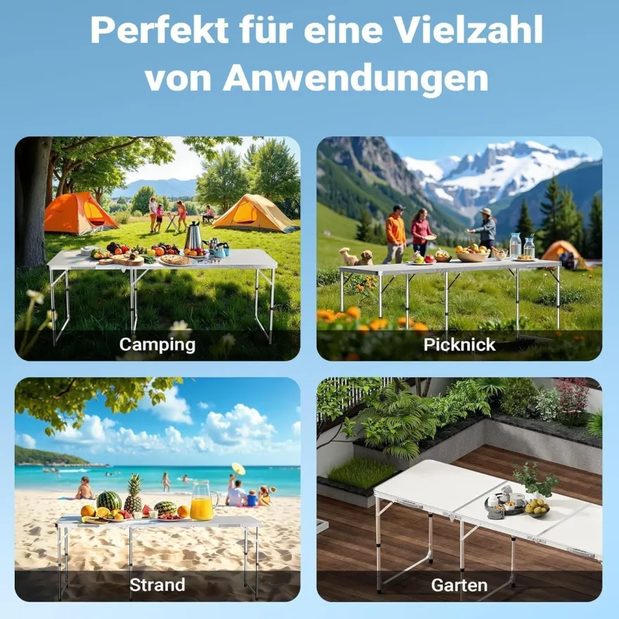 Campingtisch klappbar 180x60x70cm höhenverstellbar Aluminium MDF Tischplatte
