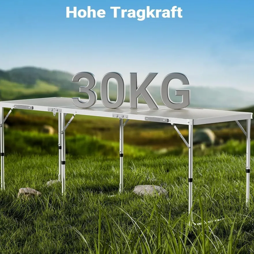 Campingtisch klappbar 180x60x70cm höhenverstellbar Aluminium MDF Tischplatte