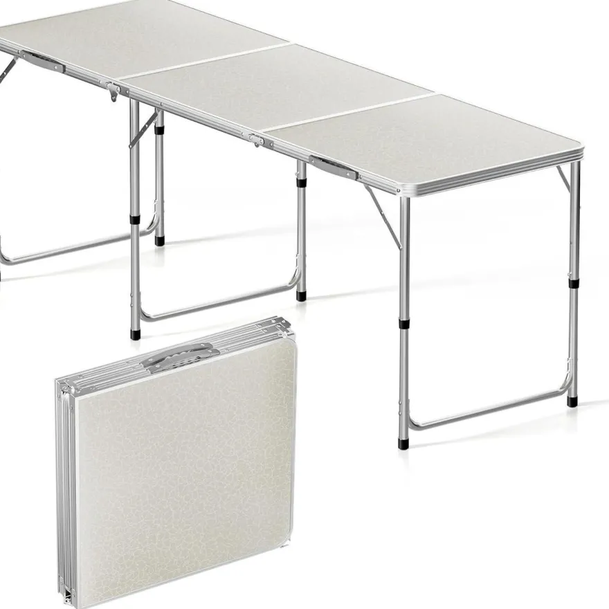 Campingtisch klappbar 180x60x70cm höhenverstellbar Aluminium MDF Tischplatte