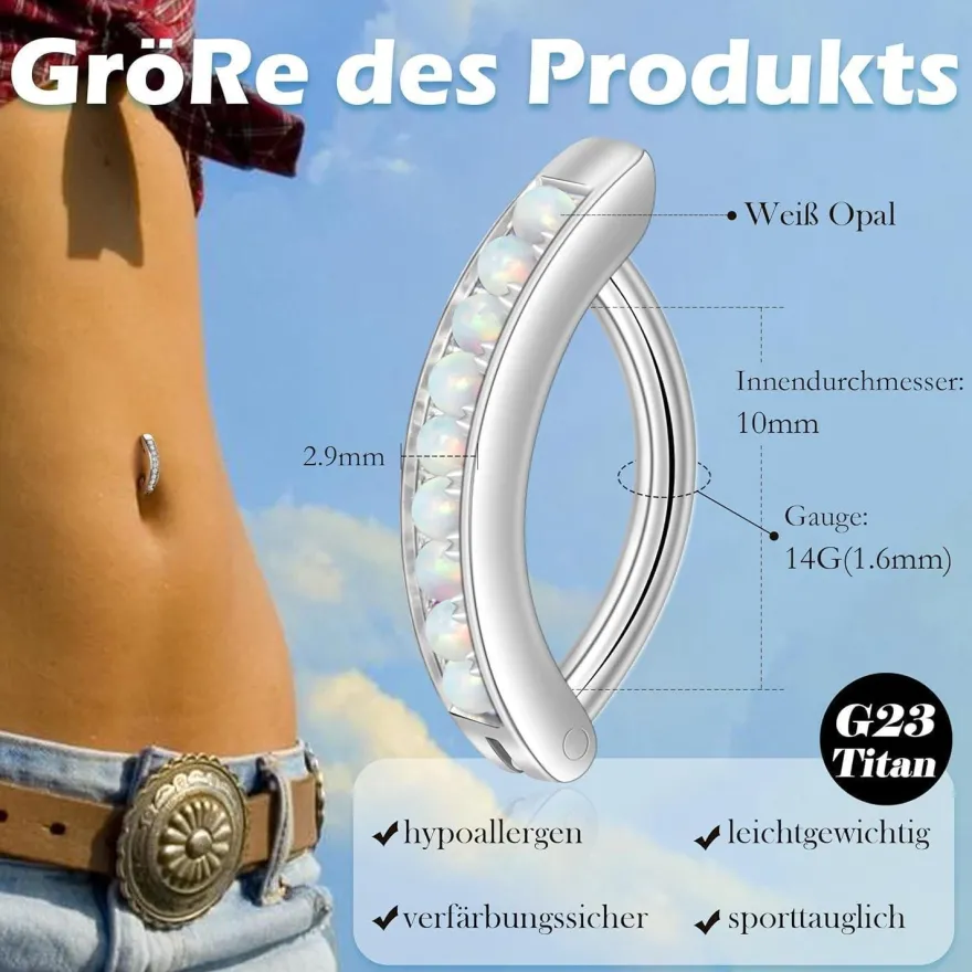 Candyfancy 14G Titan Bauchnabelpiercing Clicker Schwarz 10mm/12mm Zirkonia