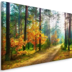 CANVAS Leinwandbild XXL Wandbilder Büro Sonnenstrahlen im Wald 3D 1332