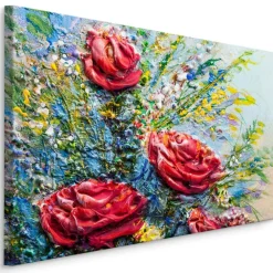 CANVAS Leinwandbild XXL Wandbilder Büro blühende Rosen Blumen Gemälde 1437