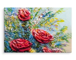 CANVAS Leinwandbild XXL Wandbilder Büro blühende Rosen Blumen Gemälde 1437