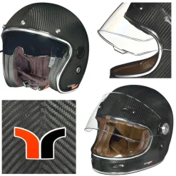 Carbon Jethelm Integralhelm Kohlefaser Motorradhelm Chopper Café Racer Sonnenvisier