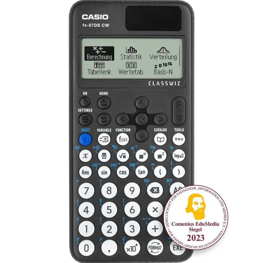 Casio FX-87 DE CW mit CalcCase-Schutztasche, Zirkelset blau und Garantie