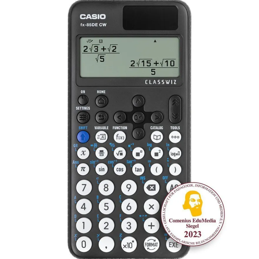 Casio FX-85 DE CW mit schwarzer Tasche und Zirkelset gelb