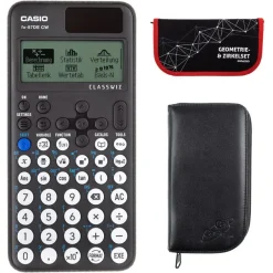 Casio FX-87 DE CW mit schwarzer Tasche und Zirkelset rot