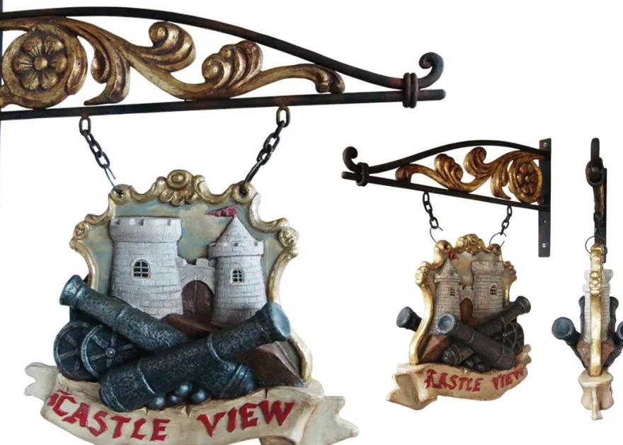 Castle View Schild beidseitig lebensgroß 19cm fér draußen aus Polyresin