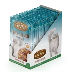 12 * Cat Fest Katzenfutter im Beutel „Ente mit Lachs in Gelee“ 70 g