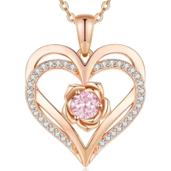 CDE Damen Halskette Rosegold Herz Sterling Silber 925 mit Geburtsstein, Schmuck
