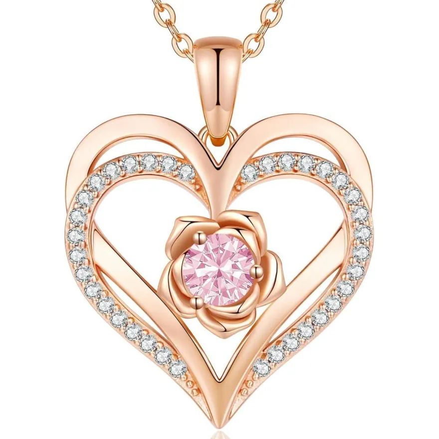 CDE Damen Halskette Rosegold Herz Sterling Silber 925 mit Geburtsstein, Schmuck