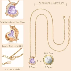 CDE Damen Halskette Rosegold Herz Schmuck mit eleganter Geschenkverpackung