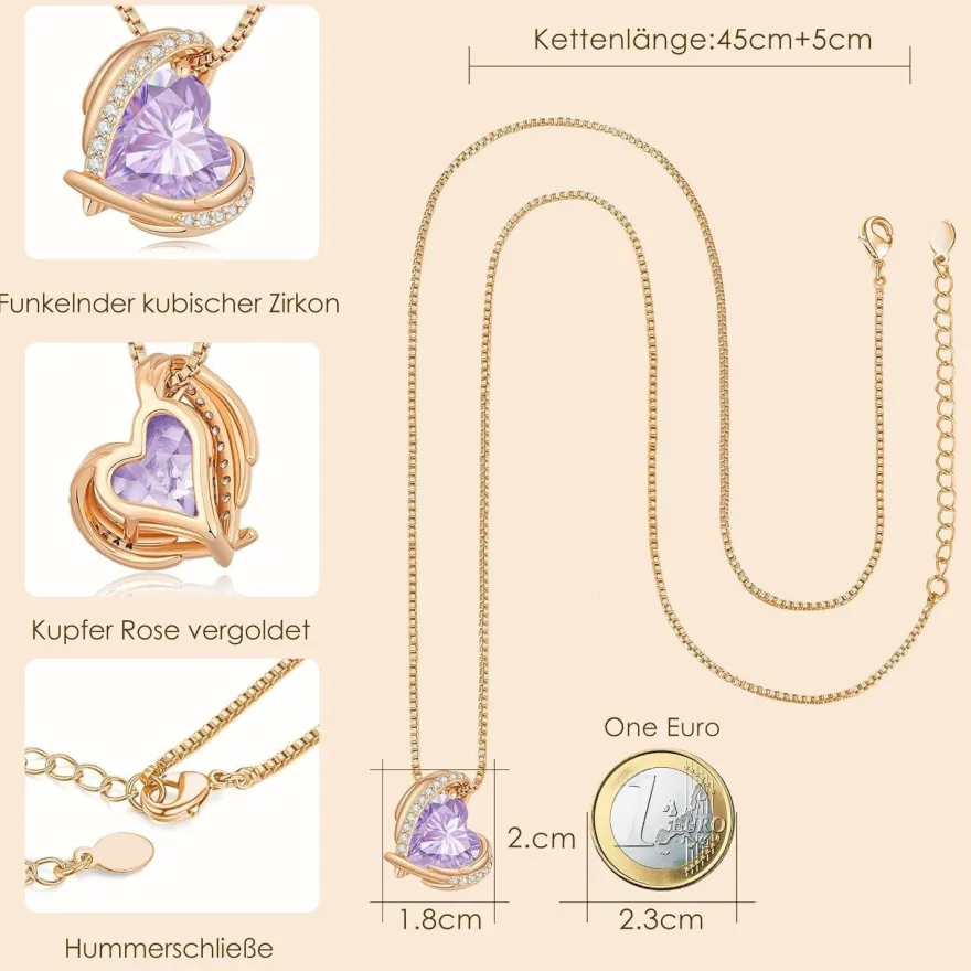 CDE Damen Halskette Rosegold Herz Schmuck mit eleganter Geschenkverpackung