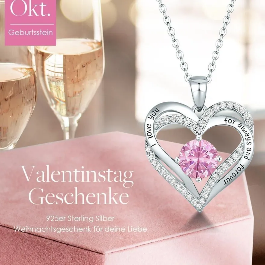 CDE Damen Halskette 925 Sterling Silber Rosegold Forever Love Herz Anhänger