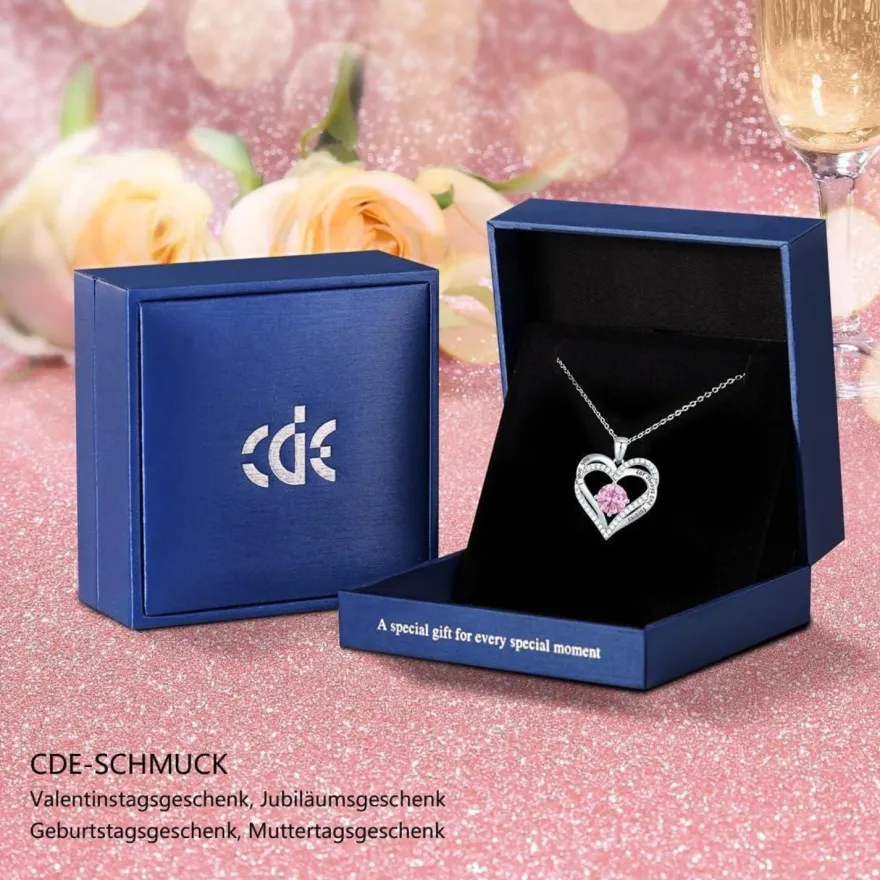 CDE Damen Halskette 925 Sterling Silber Rosegold Forever Love Herz Anhänger