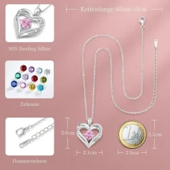CDE Damen Halskette 925 Sterling Silber Rosegold Forever Love Herz Anhänger