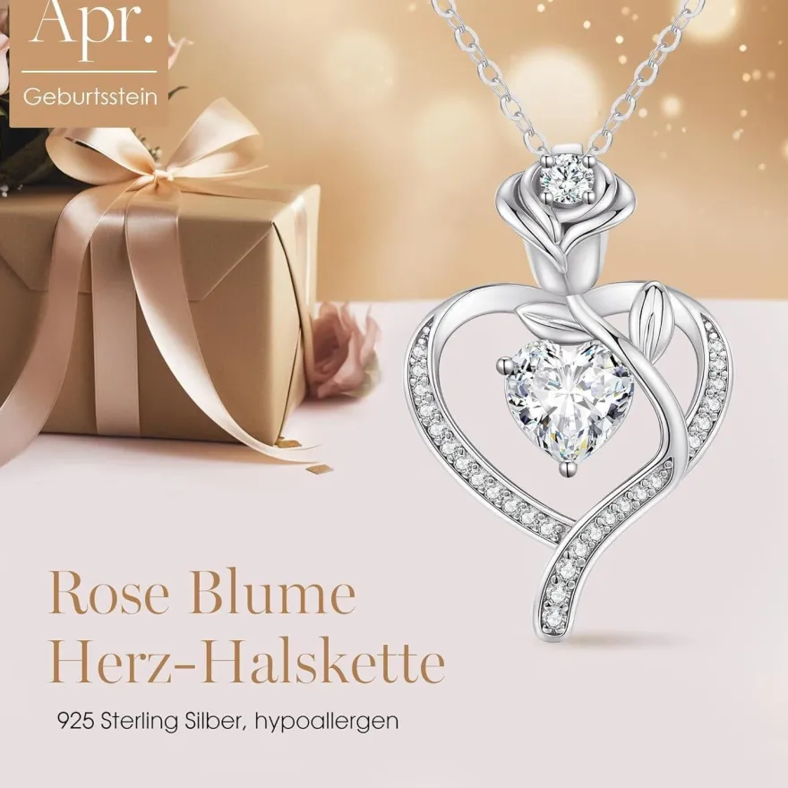 CDE Halskette Damen Rosegold Herz Kette Sterling Silber 925 mit Geburtsstein