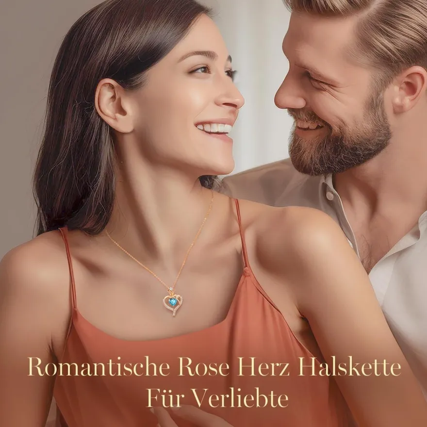 CDE Halskette Damen Rosegold Herz Kette Sterling Silber 925 mit Geburtsstein