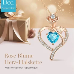CDE Halskette Damen Rosegold Herz Kette Sterling Silber 925 mit Geburtsstein