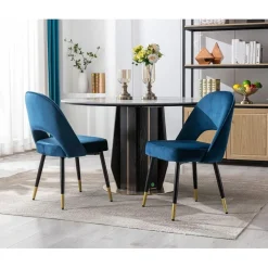 chairus 2er Set Esszimmerstühle Samt Blau-2, moderner Armloser Bürostuhl mit