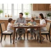 chairus 4er Set Esszimmerstühle aus Holz mit Leinen und Rattan Rückenlehne