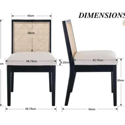 chairus 4er Set Esszimmerstühle aus Holz mit Leinen und Rattan Rückenlehne