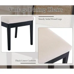 chairus 4er Set Esszimmerstühle aus Holz mit Leinen und Rattan Rückenlehne