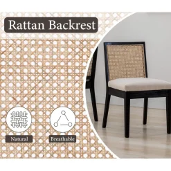 chairus 4er Set Esszimmerstühle aus Holz mit Leinen und Rattan Rückenlehne