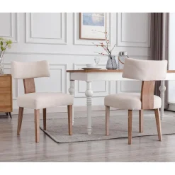 chairus Esszimmerstühle 2er Set, Leinen Polsterstühle mit Holzbeinen, Armlos