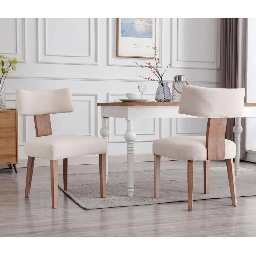chairus Esszimmerstühle 2er Set, Leinen Polsterstühle mit Holzbeinen, Armlos
