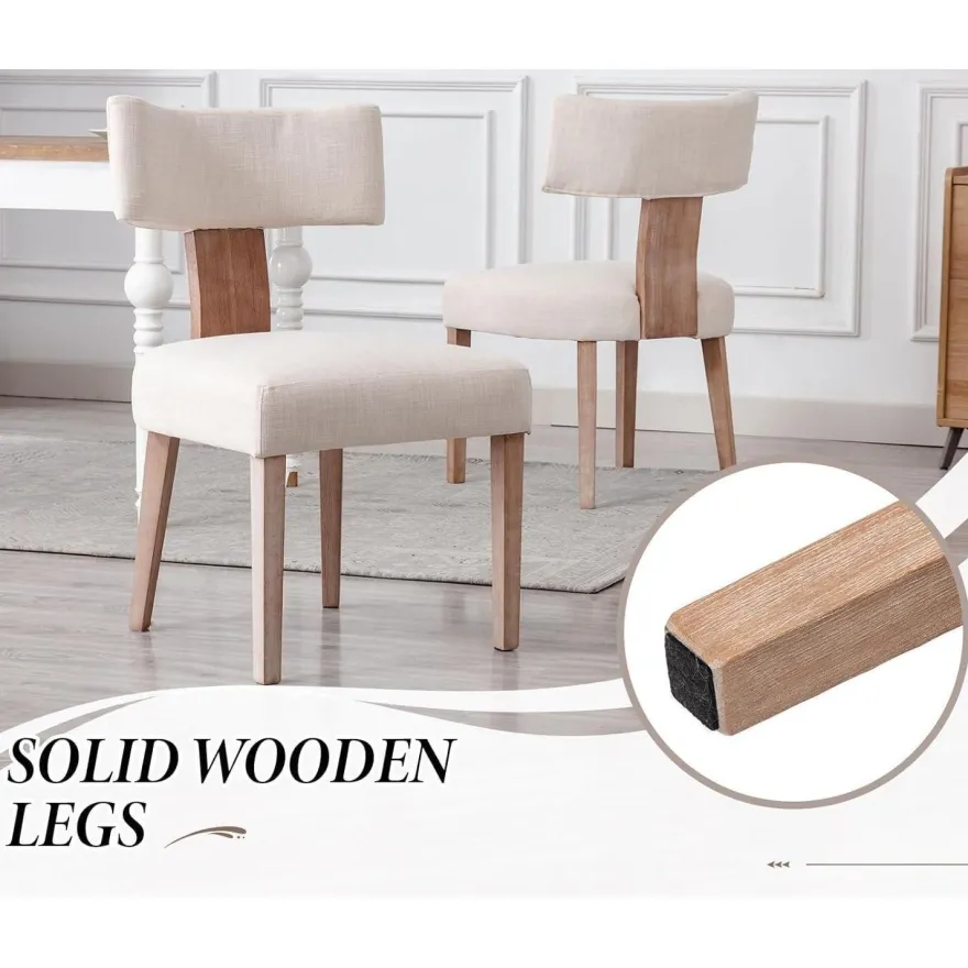 chairus Esszimmerstühle 2er Set, Leinen Polsterstühle mit Holzbeinen, Armlos