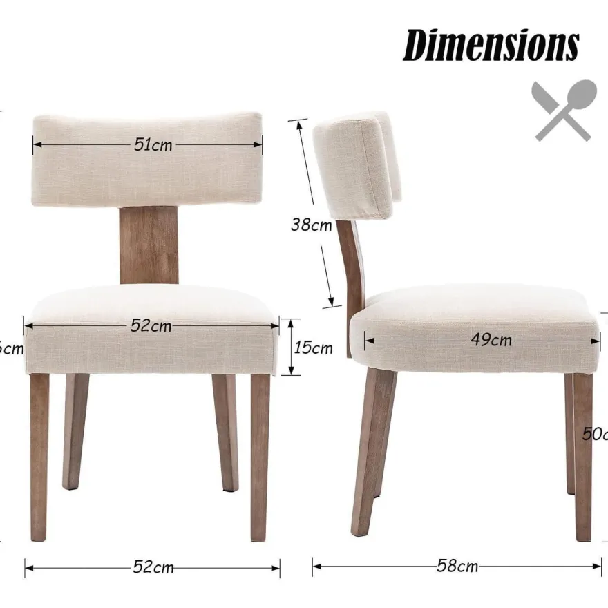 chairus Esszimmerstühle 2er Set, Leinen Polsterstühle mit Holzbeinen, Armlos