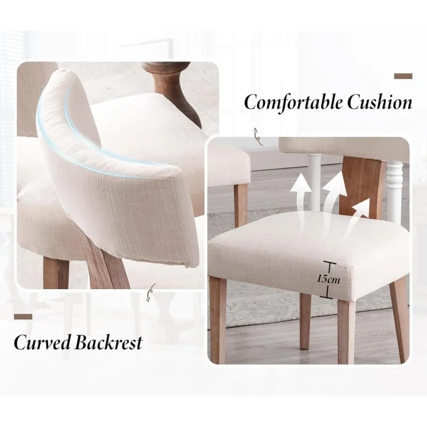 chairus Esszimmerstühle 2er Set, Leinen Polsterstühle mit Holzbeinen, Armlos