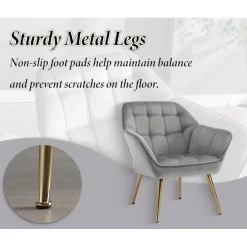 chairus Samt Armlehnensessel mit Metallbeinen, gepolstert, modern, Grau-1