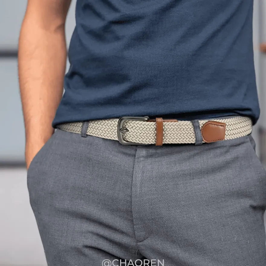 Chaoren Elastischer Stoff Gürtel Herren 35mm, Stretch Flechtgürtel ohne Löcher